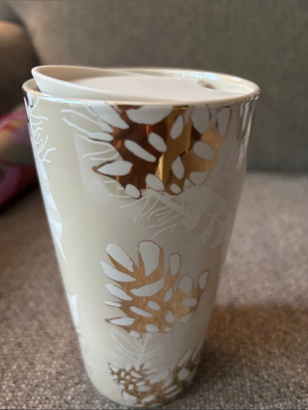 Starbucks Cream Ceramic Tumbler with Gold Botanical Accents